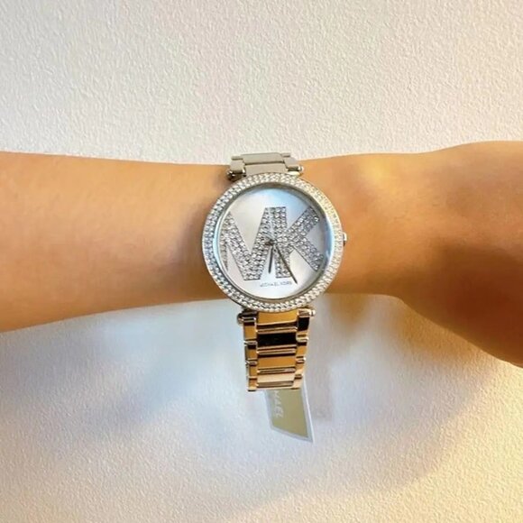 Michael Kors MK6658 Parker Silver Mk Crystals Women's Watch - Picture 1 of 4